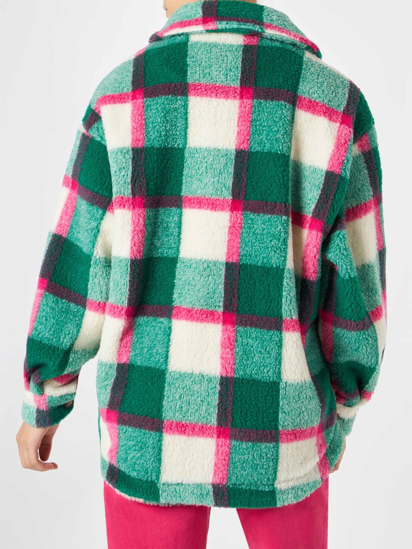 Damen-Sherpa-Overshirt mit Schottenmuster