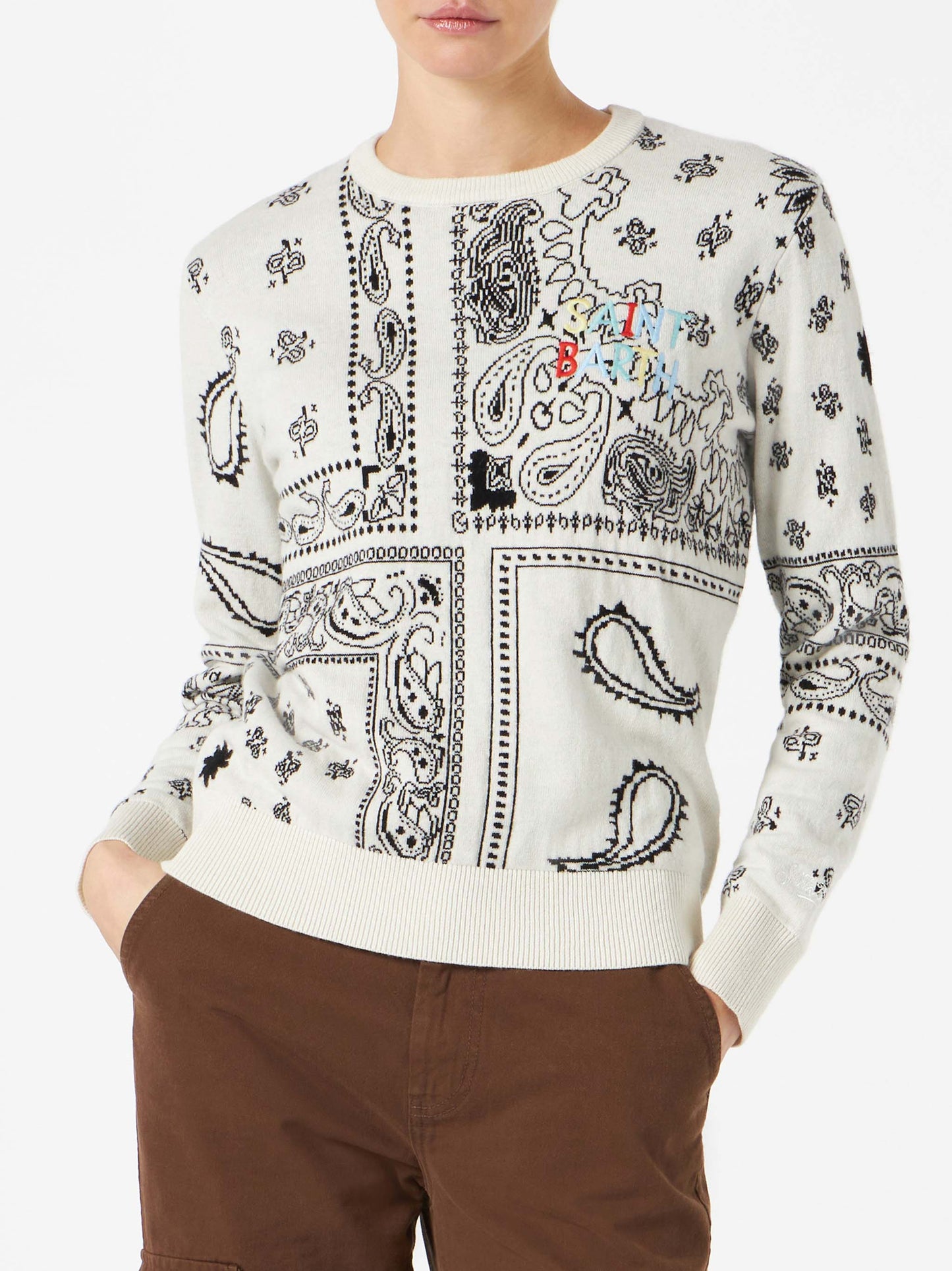 Maglione da donna con ricamo stampa bandana