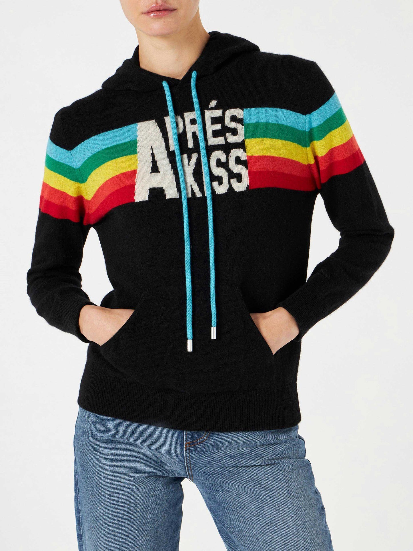 Knitted sweatshirt with rainbow intarsia
