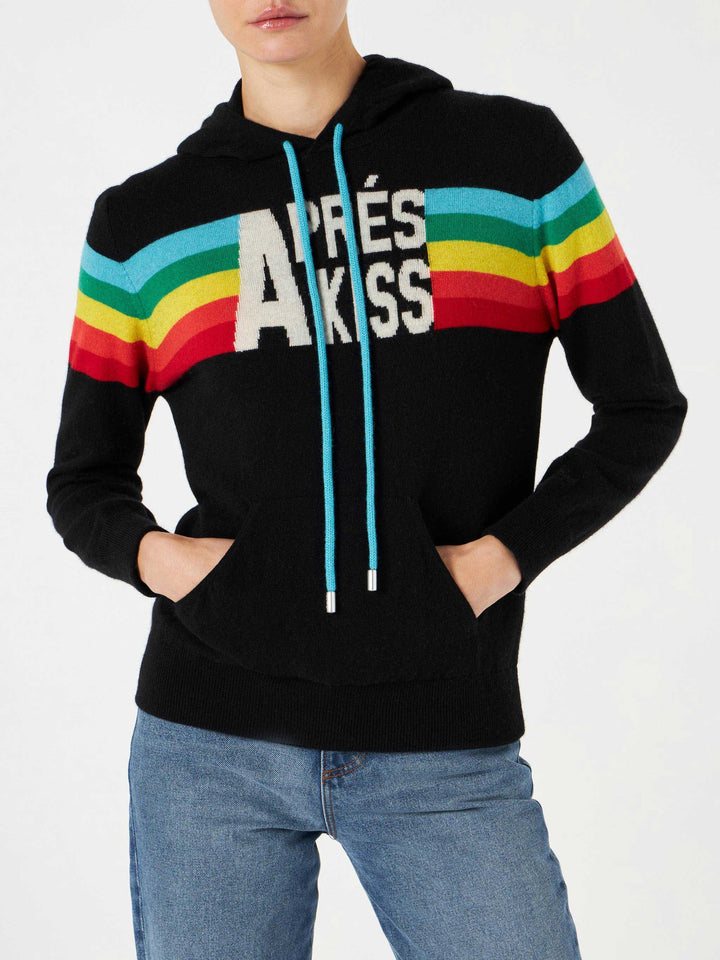 Knitted sweatshirt with rainbow intarsia