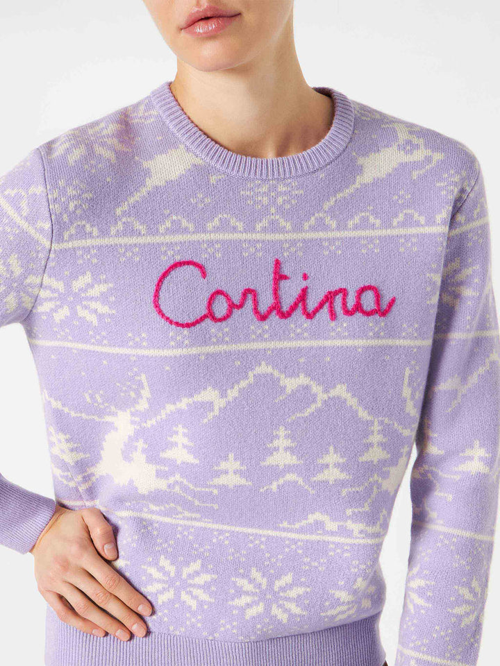 Woman sweater with Norwegian print and Cortina embroidery