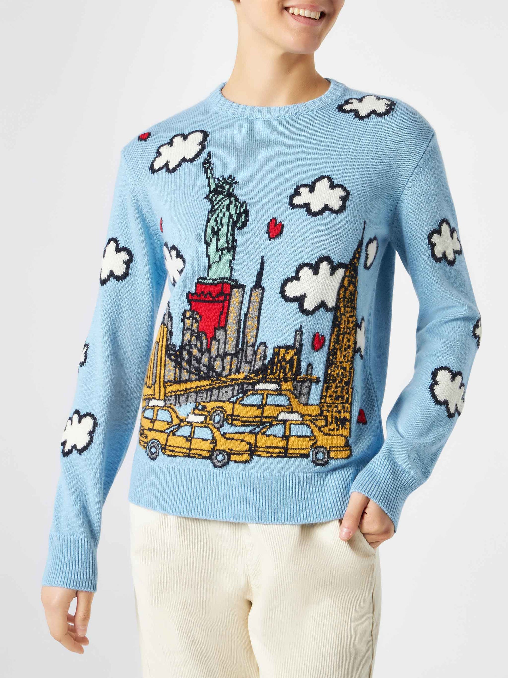 Woman crewneck sweater with New York postcard - MC2 Saint Barth