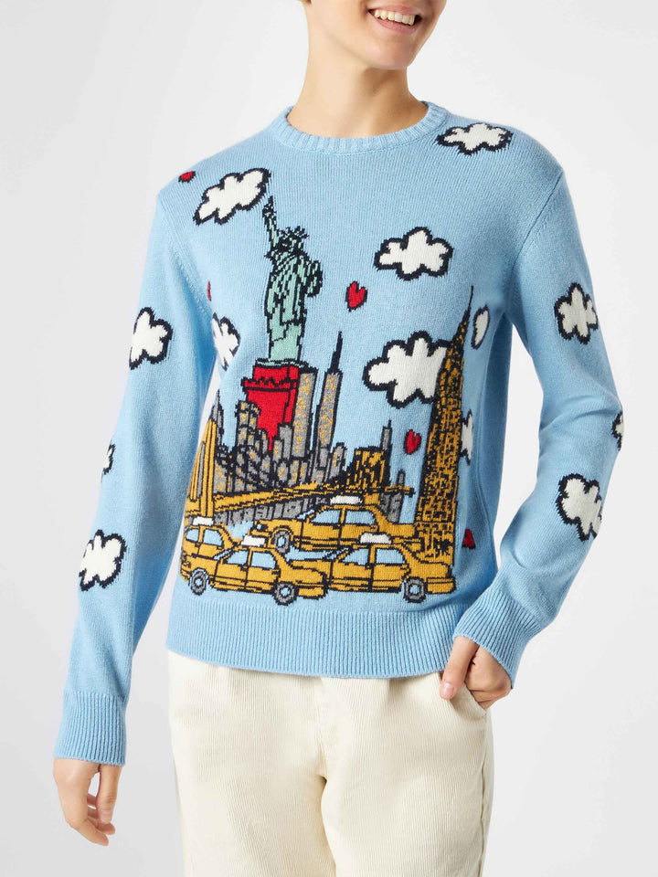 Woman crewneck sweater with New York postcard - MC2 Saint Barth