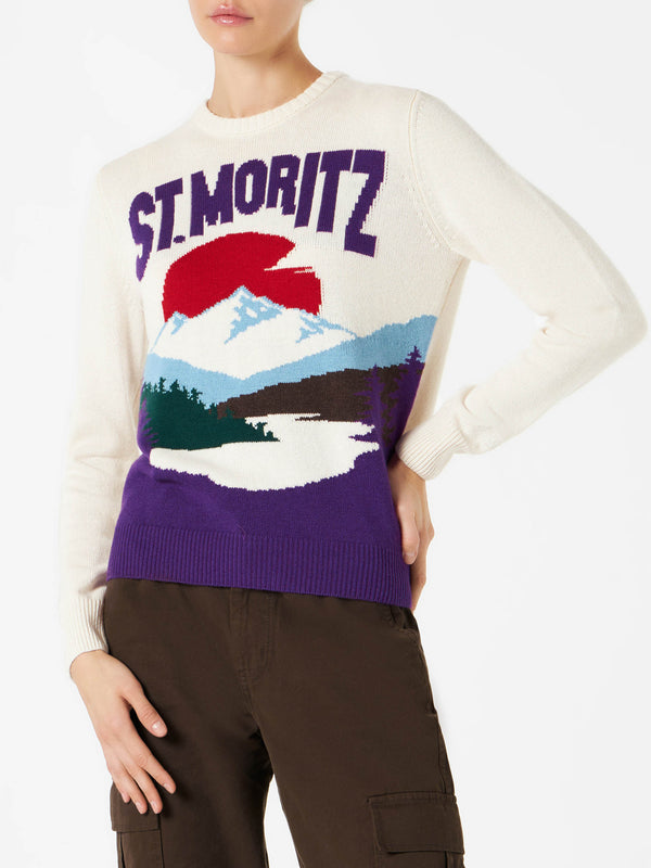 Woman crewneck sweater with St.Moritz