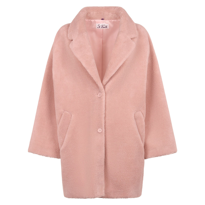 Woman coat pink teddy fabric