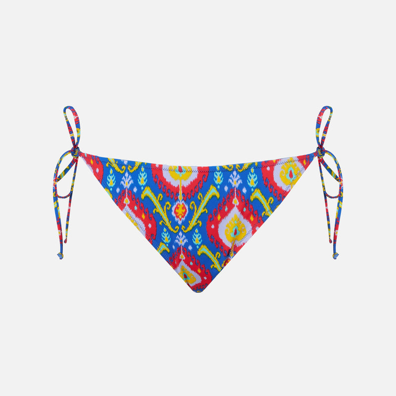 Woman swim briefs with multicolor ikat print