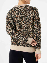 Maglia da donna garzata con fantasia leopardata